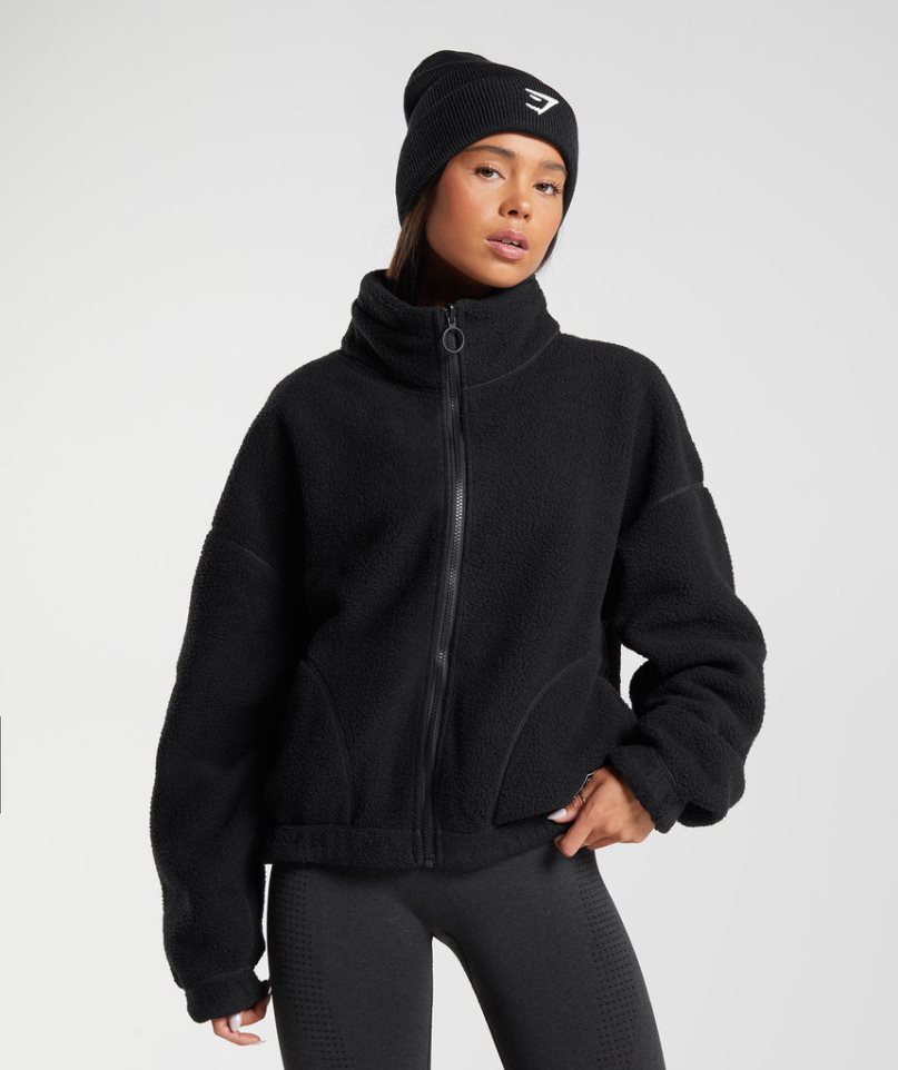 Women\'s Gymshark Sherpa Jackets Black | NZ 6JHCQG